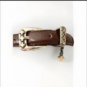 Vintage 90’S Belt English Leather Cross Barse Brown Small Charm Buckle